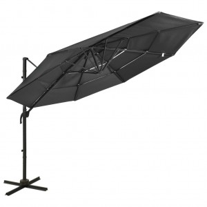 Um guarda-chuva de 4 níveis com um poste de alumínio anthracite 3x3 m D