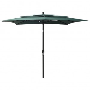 Um guarda-chuva de 3 níveis com um poste de alumínio verde de 2,5 x 2,5 m D