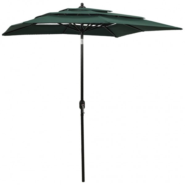 Um guarda-chuva de 3 níveis com um poste de alumínio verde 2x2 m D