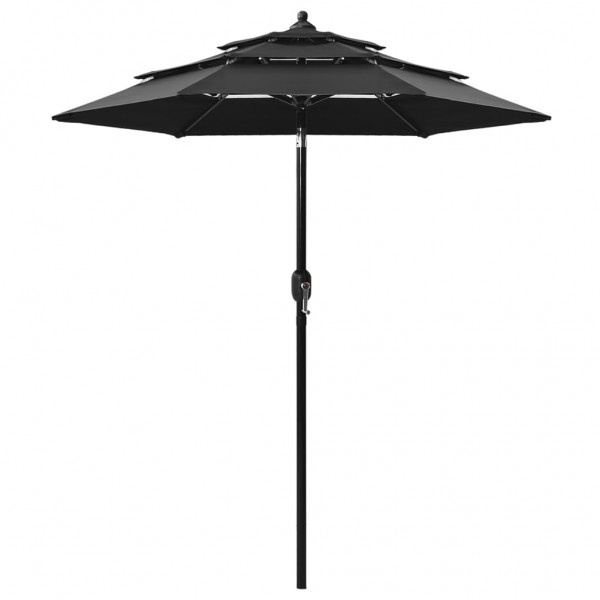 Um guarda-chuva de 3 níveis com um poste de alumínio preto de 2 m D