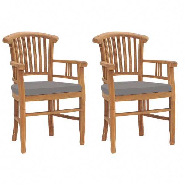 2 cadeiras de jardim de madeira maciça teca e almofadas cinza escuro D