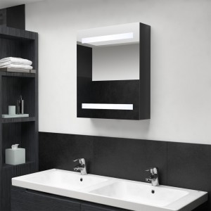 Armario de baño con espejo LED negro brillante 50x14x60 cm D