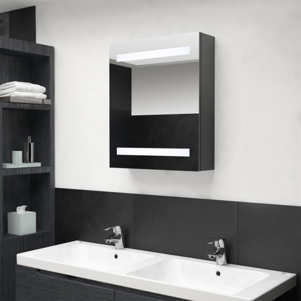 Armário de banho com espelho e LED cinza 50x14x60 cm D