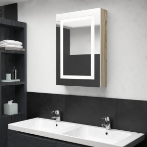 Armário de banho com espelho e LED branco e carvalho 50x13x70 cm D