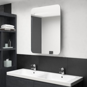Armário de banho com espelho e LED cinza 60x11x80 cm D