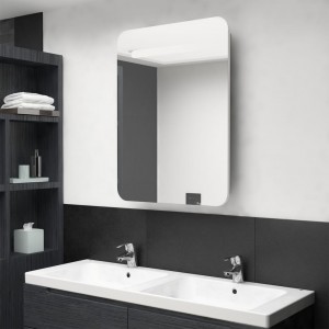 Armário de banho com espelho e LED branco e carvalho 60x11x80 cm D