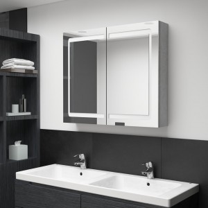 Armário de banho com espelho LED cinza 80x12x68 cm D