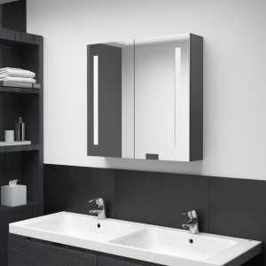 Armario de baño con espejo y LED gris 62x14x60 cm D