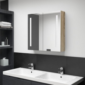 Armario de baño con espejo y LED color roble 62x14x60 cm D