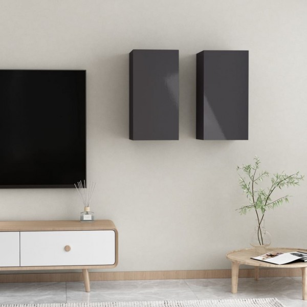 Muebles TV 2 uds madera contrachapada gris brillo 30.5x30x60 cm D