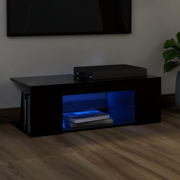 Mueble de TV con luces LED negro 90x39x30 cm D