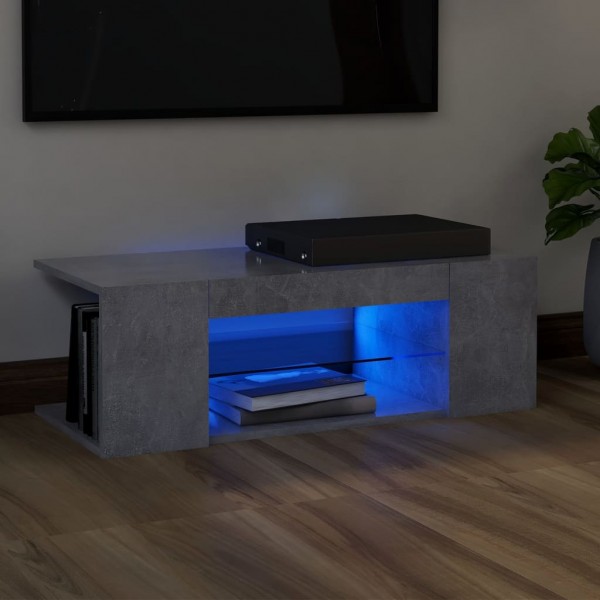 Mueble de TV con luces LED gris hormigón 90x39x30 cm D