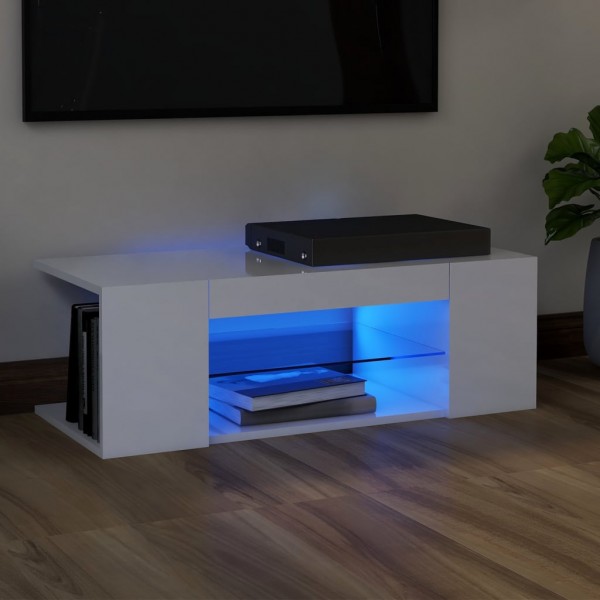 Mueble de TV con luces LED blanco brillante 90x39x30 cm D