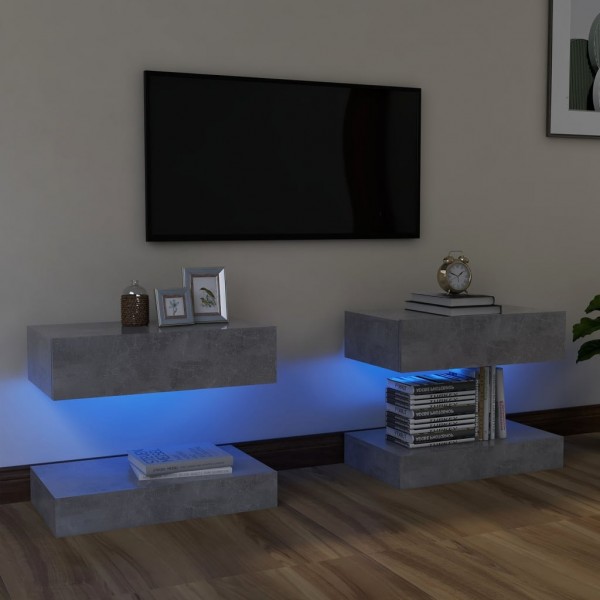 Muebles de TV con luces LED 2 uds gris hormigón 60x35 cm D