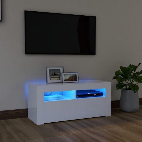 Mueble de TV con luces LED blanco 90x35x40 cm D