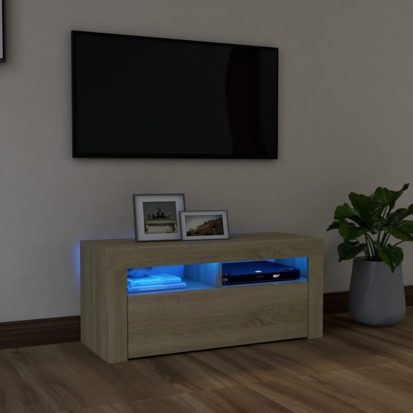 Mobiliário de TV com luzes LED de carvalho Sonoma 90x35x40 cm D