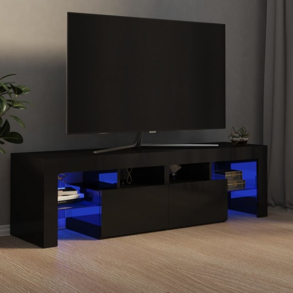 Mueble para TV con luces LED negro brillante 140x36.5x40 cm D