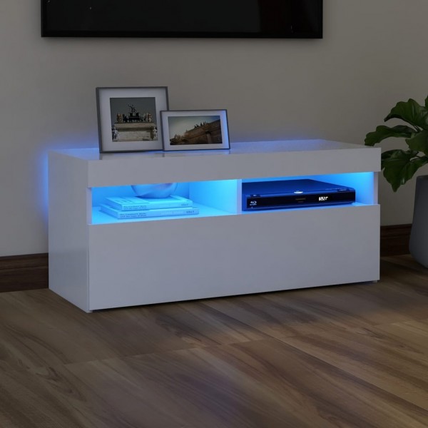Mueble de TV con luces LED blanco 90x35x40 cm D