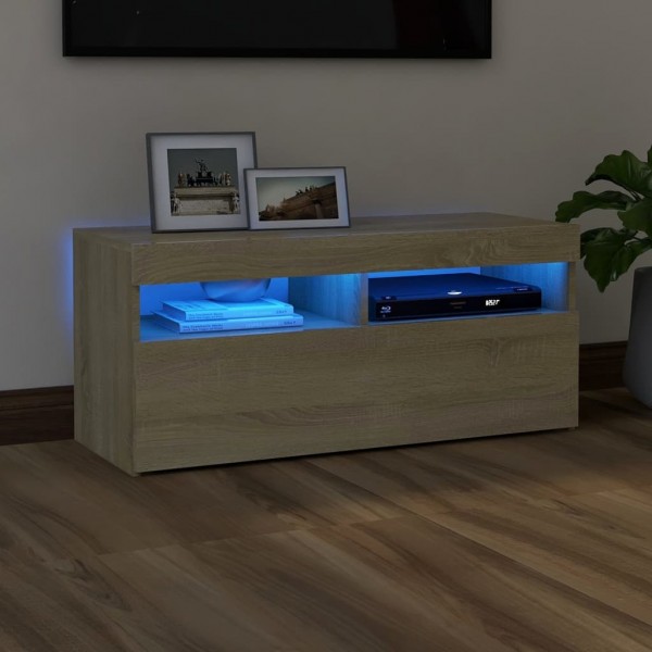 Mueble de TV con luces LED roble Sonoma 90x35x40 cm D