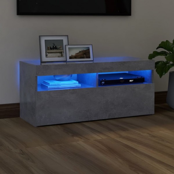Mueble de TV con luces LED gris hormigón 90x35x40 cm D