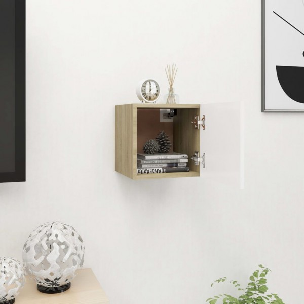 Mueble de salón de pared blanco y roble Sonoma 30.5x30x30 cm D