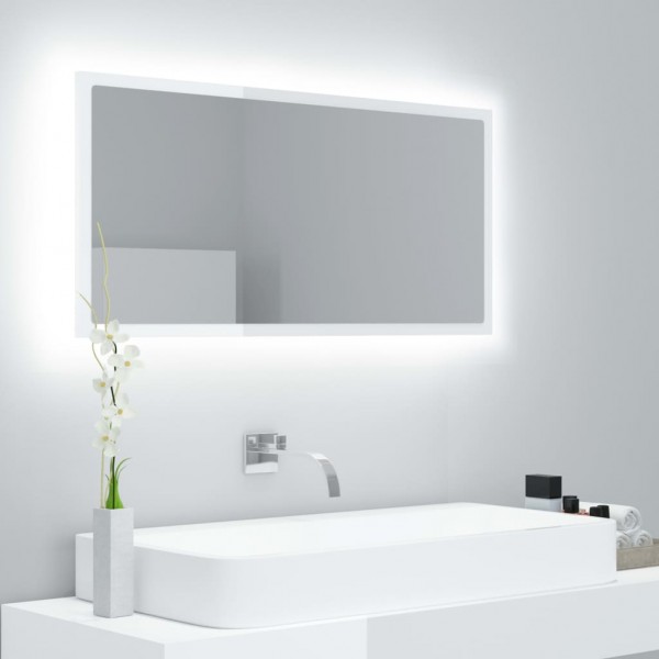 Espejo de baño LED crílico blanco brillo 90x8.5x37 cm D
