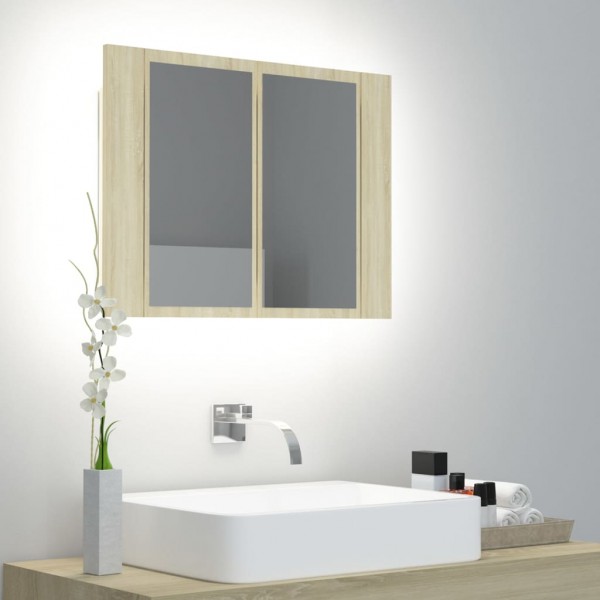 Armario espejo de baño LED acrílico roble Sonoma 60x12x45 cm D