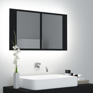 Armario espejo de baño con luz LED acrílico negro 80x12x45 cm D
