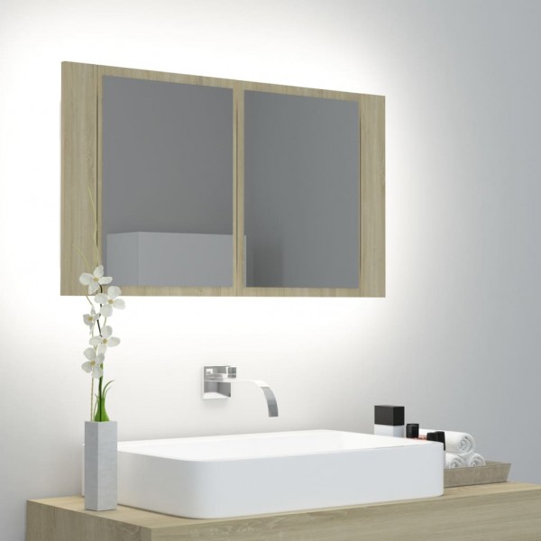 Armário espelho de banho LED acrílico de carvalho Sonoma 80x12x45 cm D