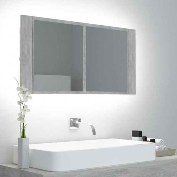 Armario espejo baño luz LED acrílico gris hormigón 90x12x45 cm D