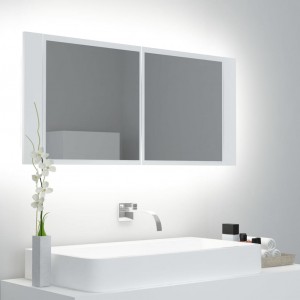 Armário espelho de banheiro com luz LED acrílico branco 100x12x45 cm D
