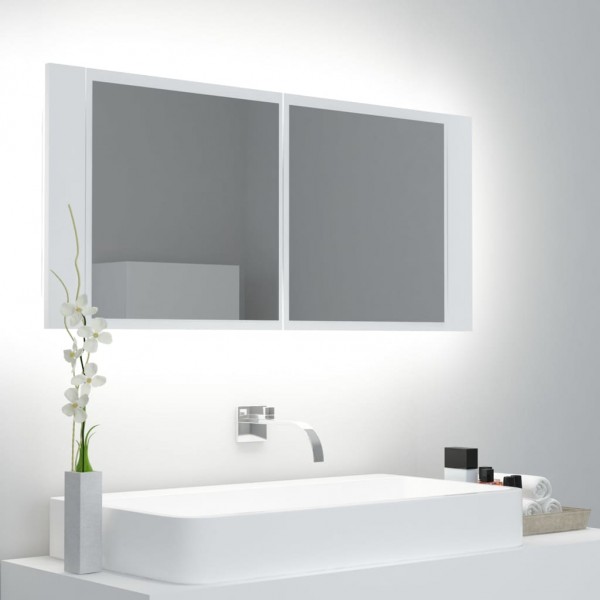 Armário espelho de banheiro com luz LED acrílico branco 100x12x45 cm D