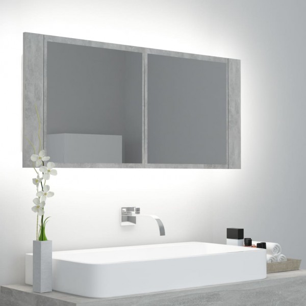 Armário espelho luz LED banheiro acrílico cinza concreto 100x12x45 cm D