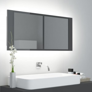 Armario espejo de baño LED acrílico gris brillo 100x12x45 cm