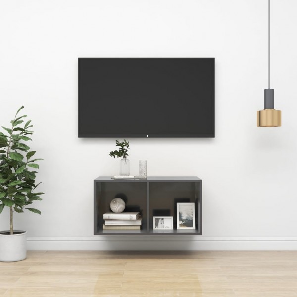 Móvel de TV de parede madeira contraplacada cinza brilho 37x37x72 cm D