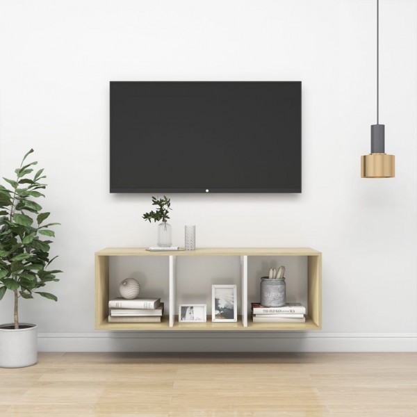 Mueble TV pared madera contrachapada blanco roble 37x37x107 cm D