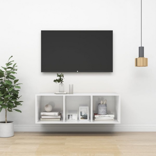 Mueble TV pared madera contrachapada blanco brillo 37x37x107 cm D