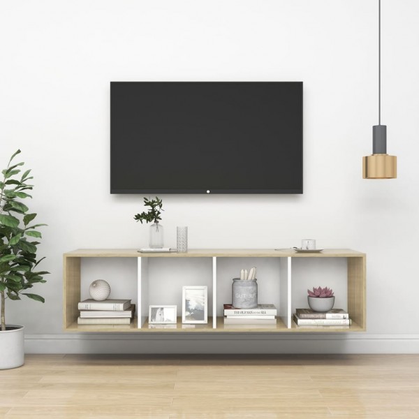 Mueble TV pared madera contrachapada blanco roble 37x37x142.5cm D