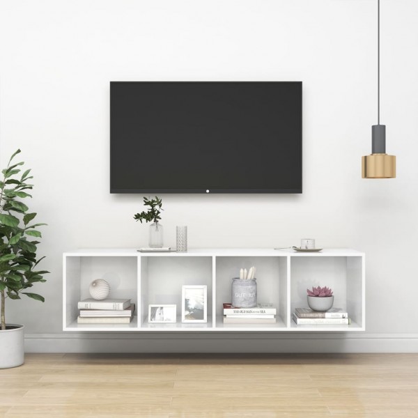 Mueble TV pared contrachapada blanco brillo 37x37x142.5 cm D