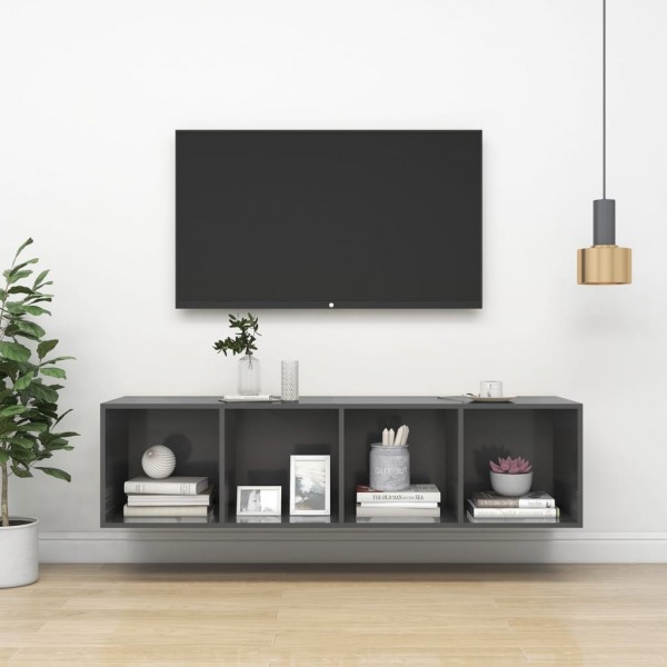 Mobiliário de TV de parede madeira contraplacada cinza brilho 37x37x142,5 cm D