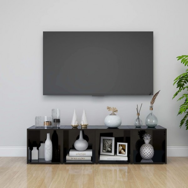 Muebles TV 4 uds madera contrachapada negro brillo 37x35x37 cm D