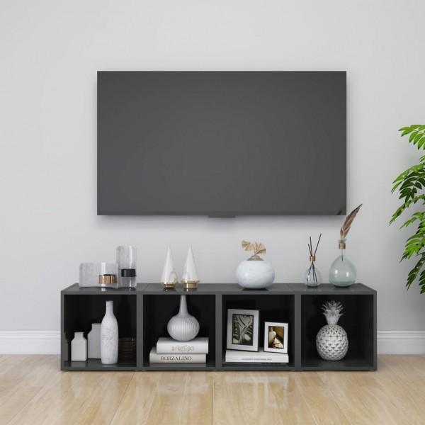 Móveis de televisão 4 vds madeira contraplacada cinza brilho 37x35x37 cm D