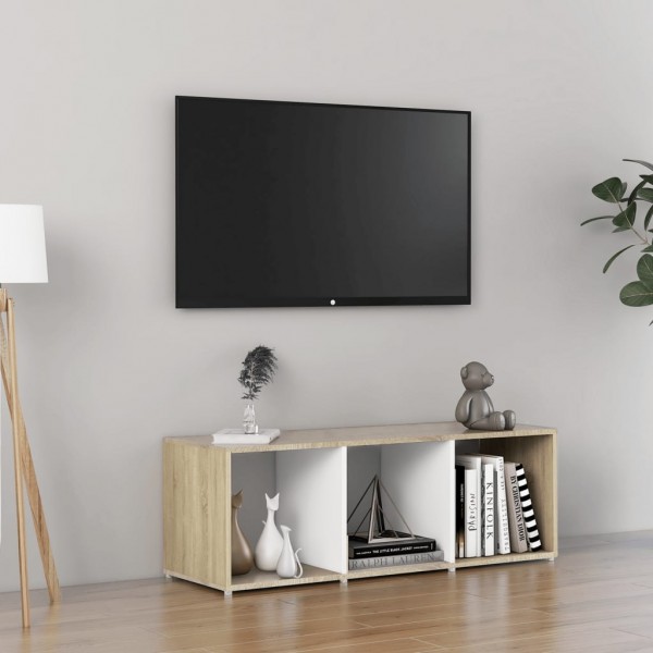 Mobiliário para TV madeira de contraplacado branco e carvalho 107x35x37 cm D