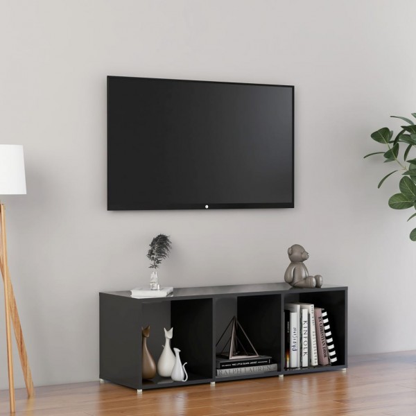 Mueble de TV madera contrachapada gris brillante 107x35x37 cm D