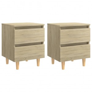 Mesitas de noche 2 uds patas de madera roble Sonoma 40x35x50 cm D