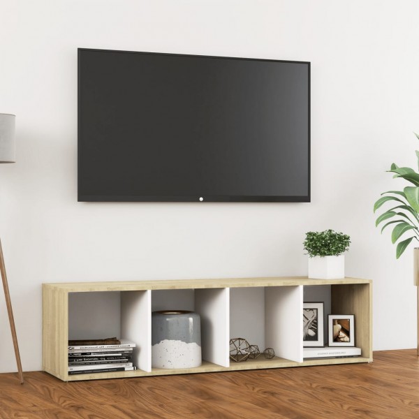 Móvel de televisão madeira contraplacada branca e carvalho 142,5 x 35 x 36,5 cm D
