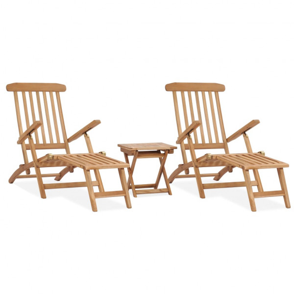 Espreguiçadeiras de jardim com apoio para os pés e mesa em madeira maciça de teca D