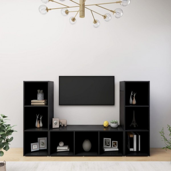 Muebles para TV 3 uds aglomerado negro 107x35x37 cm D