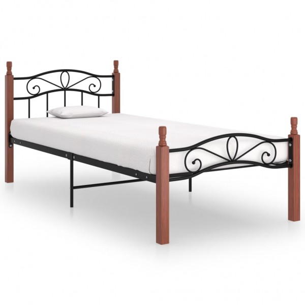 Estructura de cama metal y madera maciza de roble 100x200 cm D