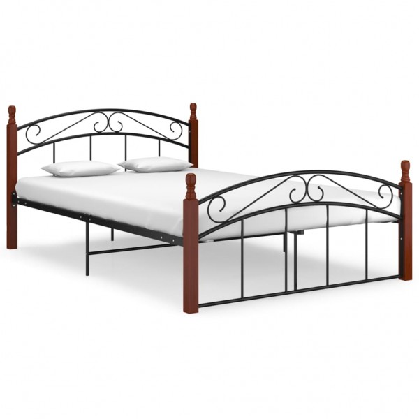 Estrutura de cama metálica e madeira maciça de carvalho 140x200 cm D